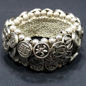 Women's Button Covered Wide Stretch Bracelet, 5 1/2 Inches Plus Stretch